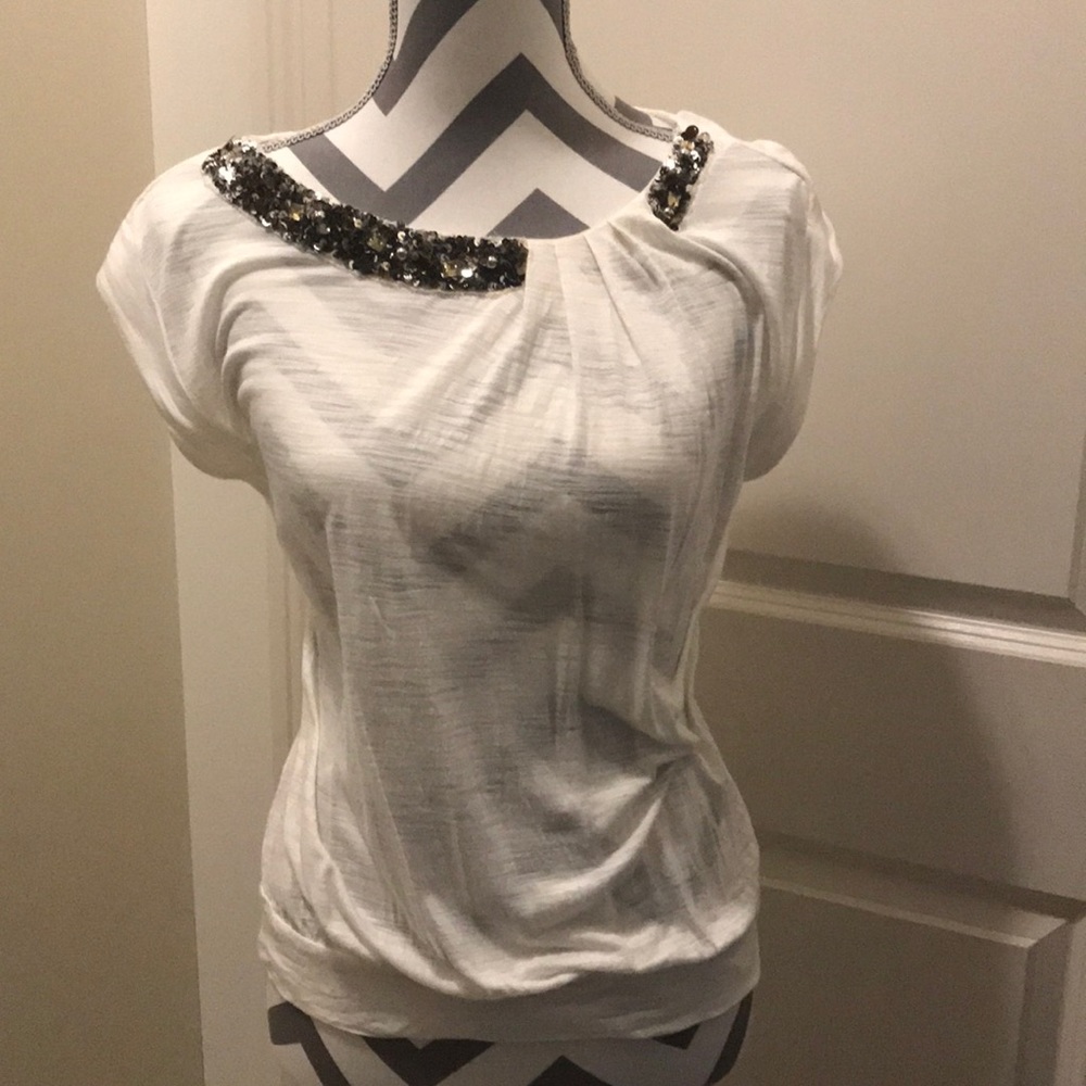 Ann Taylor LOFT embellished cap sleeve top